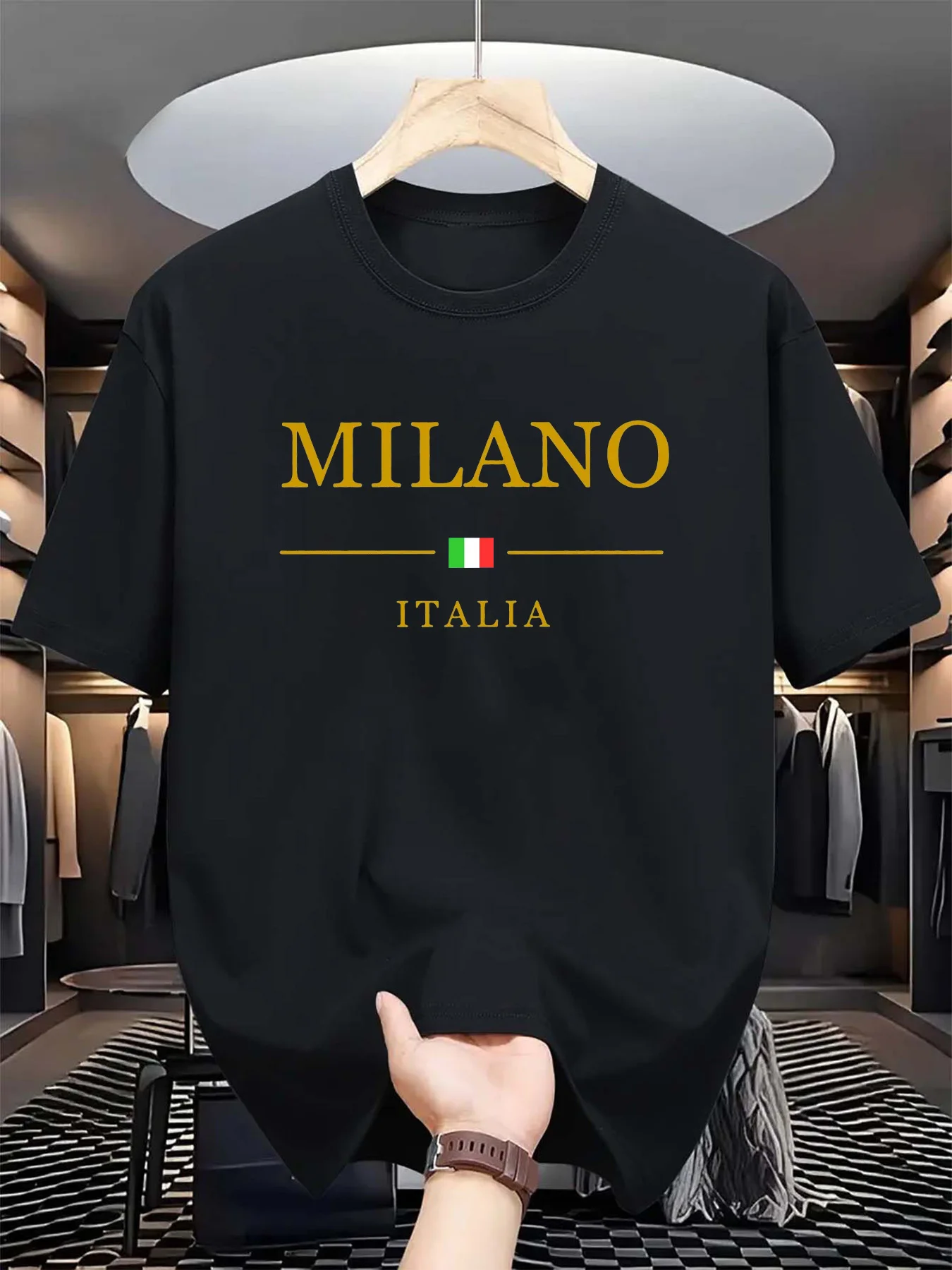 Street Fashion In Milan - Męska koszulka letnia z nadrukiem 3D,