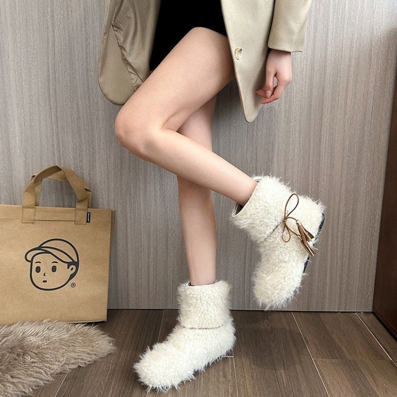 Street Fashion Online - Białe damskie buty z polarową wyściółką,