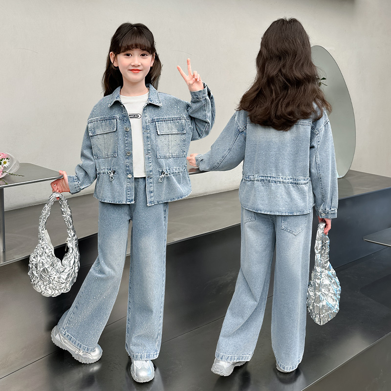 Street Fashion Korean Girl - Cowgirl Fashion Streetwear Denim odzież zestaw
