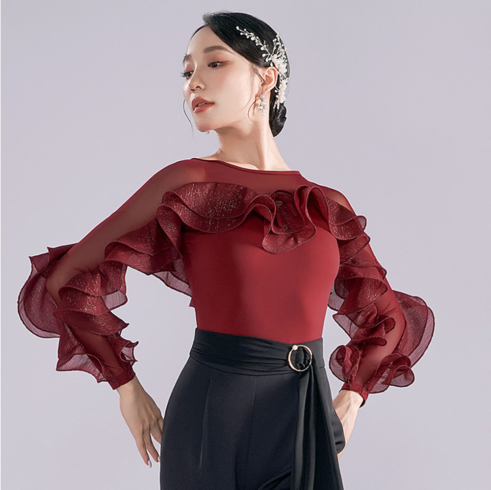 Mesh Top Layering - Dwuwarstwowe bluzki do tańca towarzyskiego z