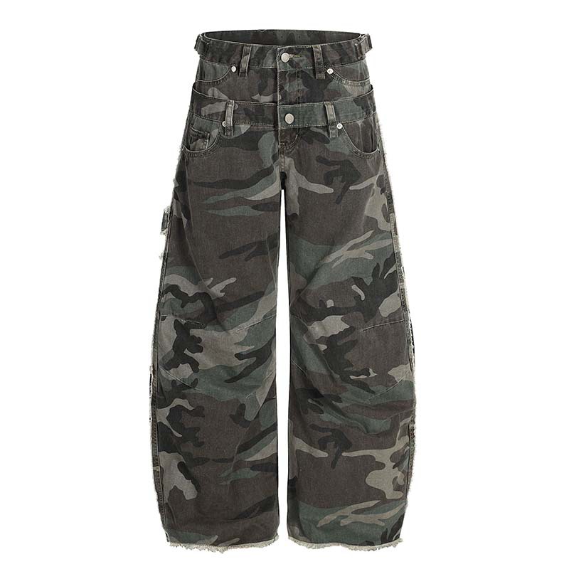 Street Fashion Vibes - Męskie spodnie jeansowe cargo w kamuflażu,