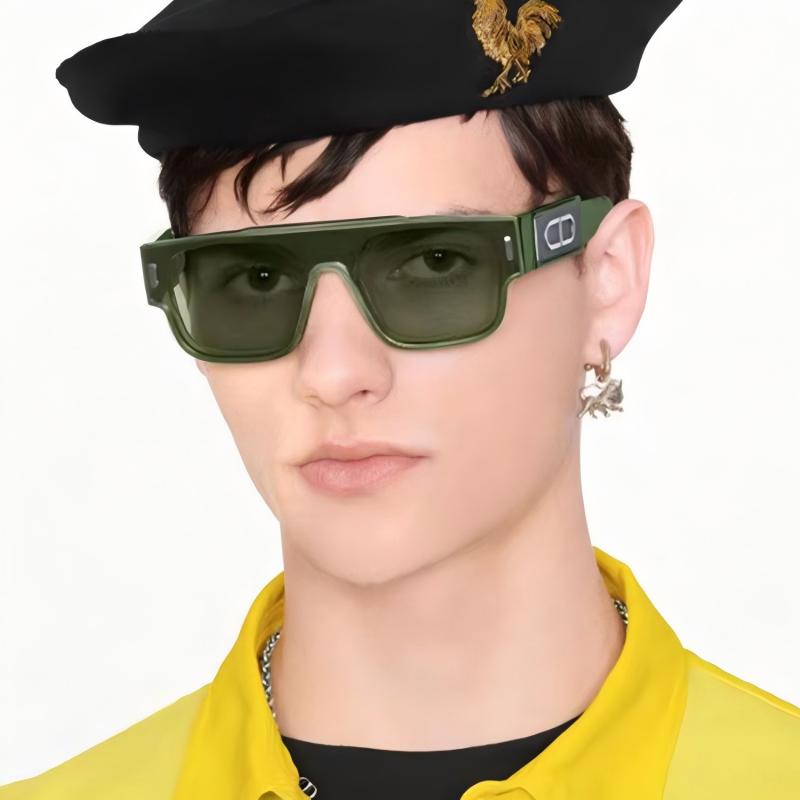 Street Fashion China Models - Modne zielone okulary przeciwsłoneczne z kwadratowymi