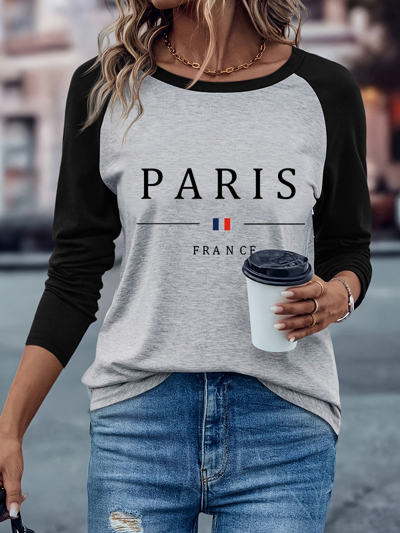 Street Fashion In Paris - Modna koszulka damska z długim rękawem,